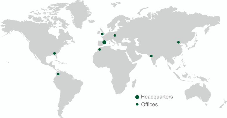  World map indicating utilcell headquarters and offices